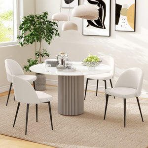 Set of 2 Mid-Back Dining Chair, Mid-Back Velvet-touch Upholstery Kitchen Chair for Living Room Dining Room, Cream White