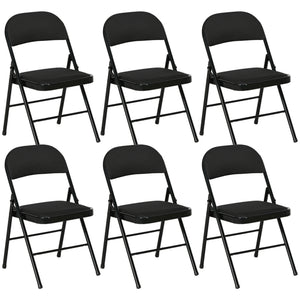 Set of 6 Metal Foldable Chairs, Faux Linen Padded Folding Chairs with Cushion Seat and Open Back for Indoor, Black