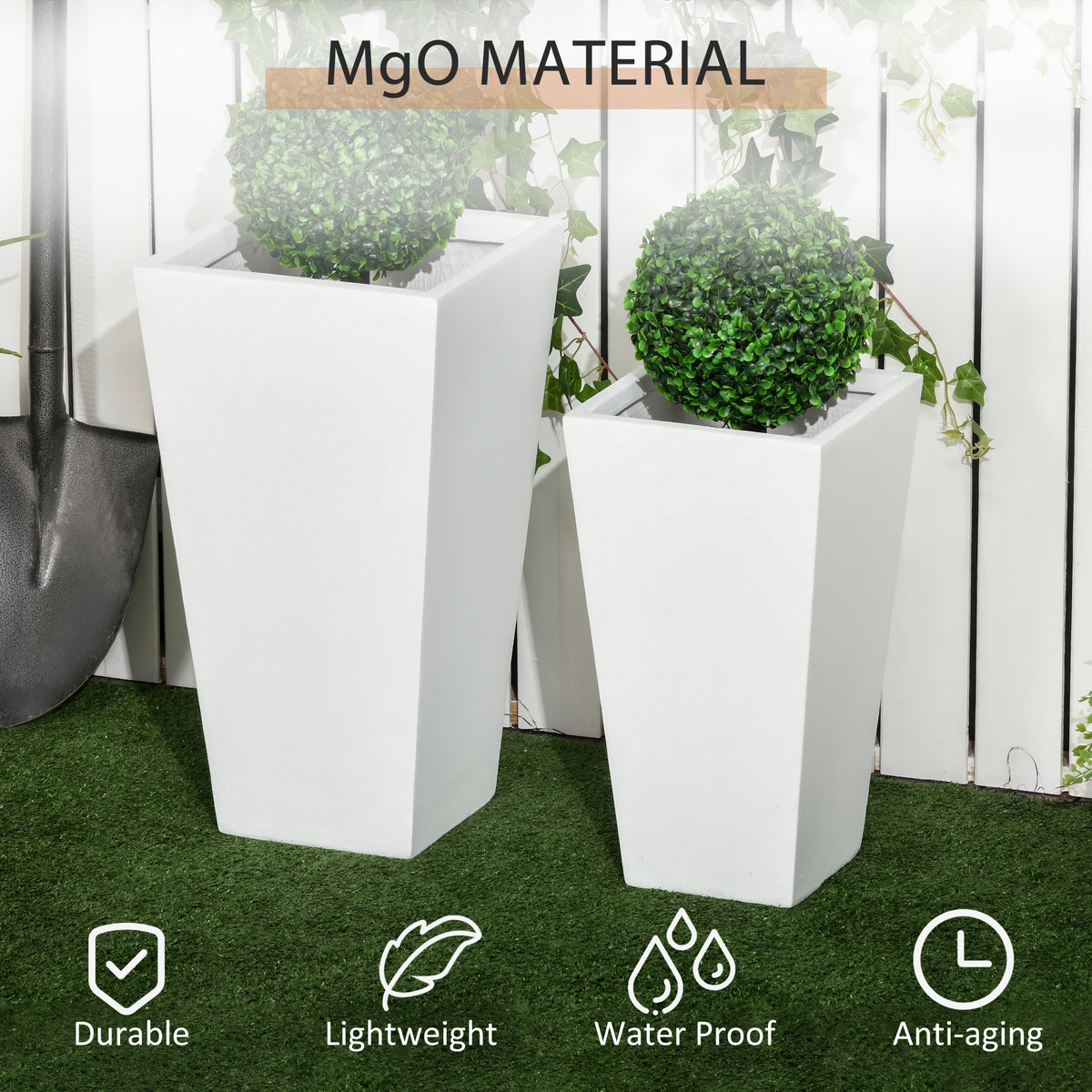 Set of 2 Tall Planters with Drainage Holes, 22" / 18" Outdoor Flower Pots for Patio, Yard, Garden, Black – view 11