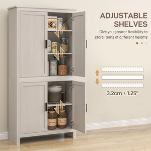 64" Kitchen Pantry Cabinet, Freestanding Storage Cabinet with 4 Doors, 3 Adjustable Shelves, Antique White