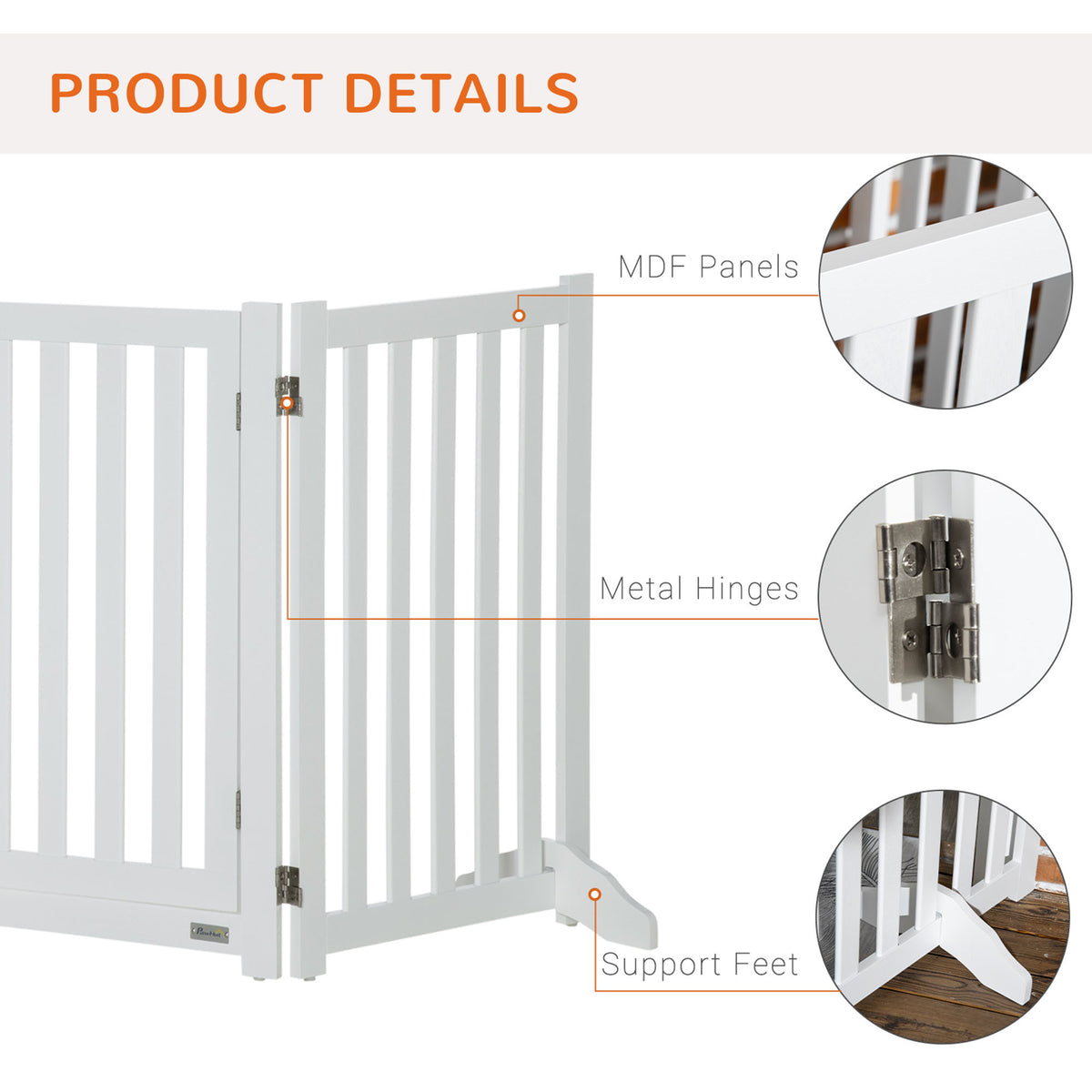 31.5"H Foldable Dog Gate with Door, 3 Panels Freestanding Pet Gate Barriers Indoor with Support Feet – view 8