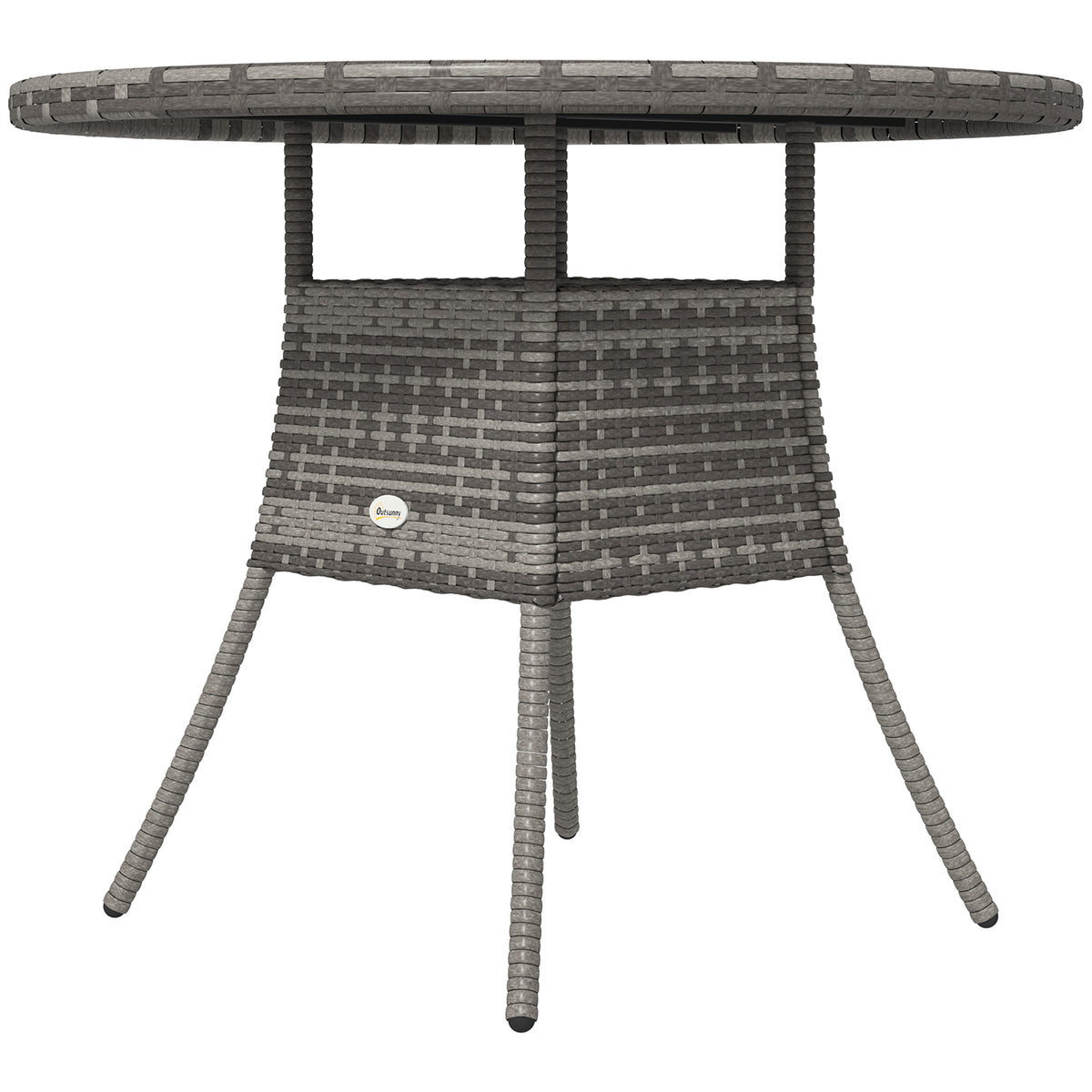 27.5" Outdoor Wicker Dining Table, PE Rattan Patio Furniture with Wood-plastic Composite Top, Grey – view 8