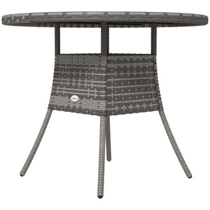 27.5" Outdoor Wicker Dining Table, PE Rattan Patio Furniture with Wood-plastic Composite Top, Grey – view 8
