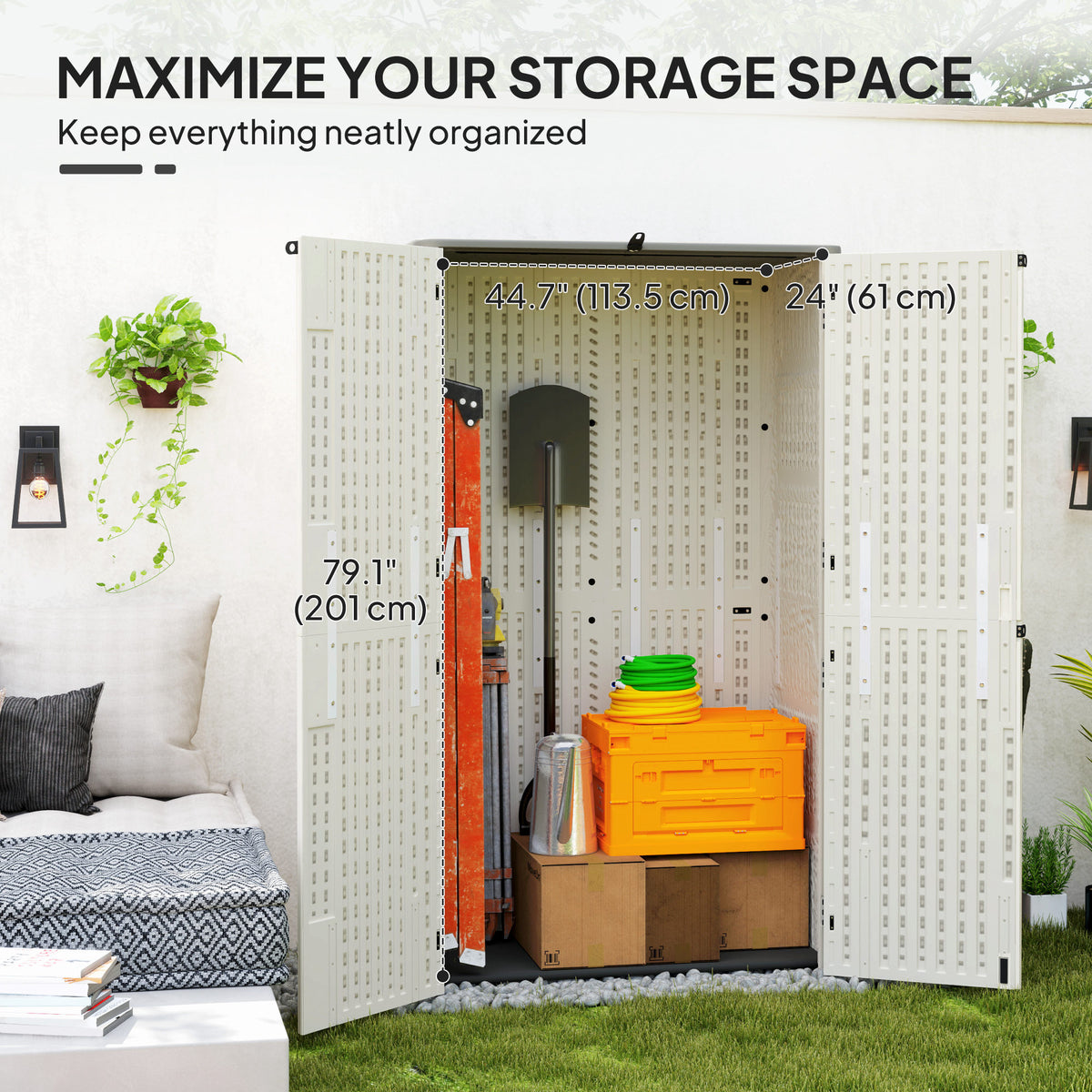 185 Gallon Outdoor Storage Cabinet with Openable Top and Lockable Doors for Lawnmower, Trash Can, Patio Accessories
