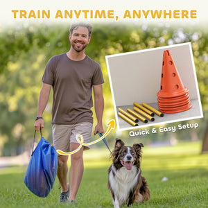 Dog Agility Hurdle Cone Set, Adjustable Obstacle Course Equipment with 6 Cones & 6 Poles, Carry Bag, Orange