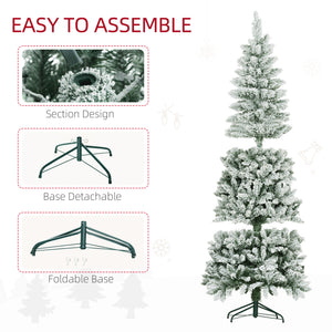6ft Pencil Christmas Tree, Flocked Tree with 479 Branch Tips and Metal Base for Home, Indoor, Holiday