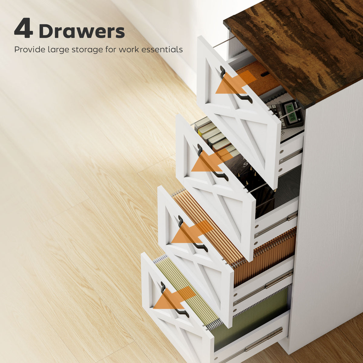 2 Drawer File Cabinet with Silent Slides, Vertical Farmhouse Filing Cabinet Fits Letter/A4 Size Home – view 39