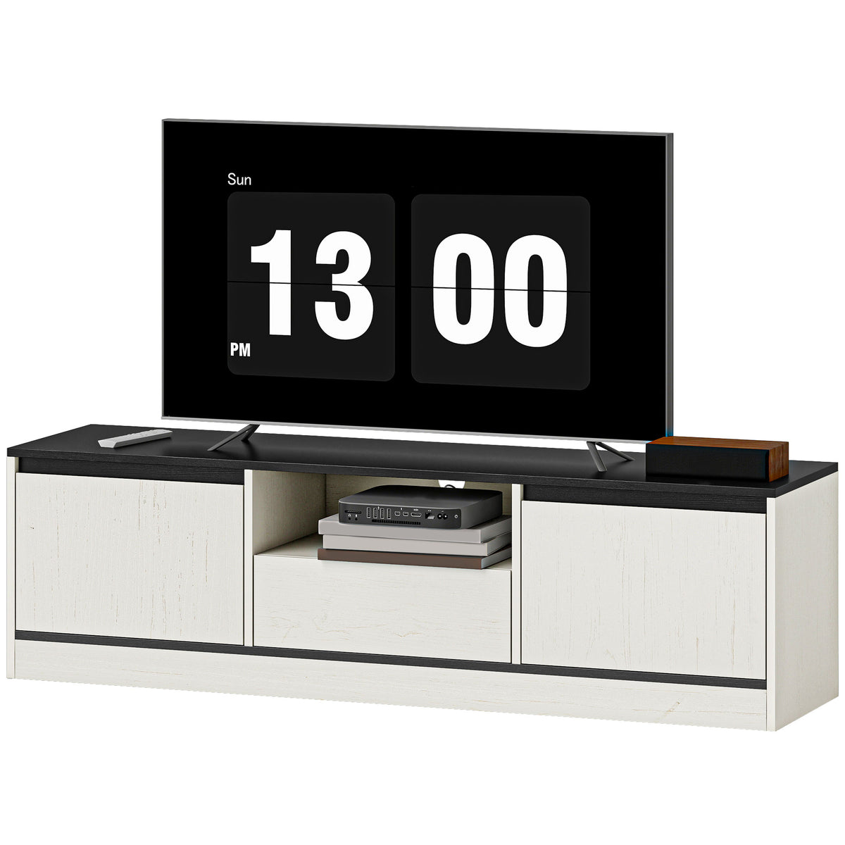 TV Stand for 55-60 Inch TV,  Entertainment Center w/ Cabinets, Shelf, Drawer and Cable Management for Living Room, White