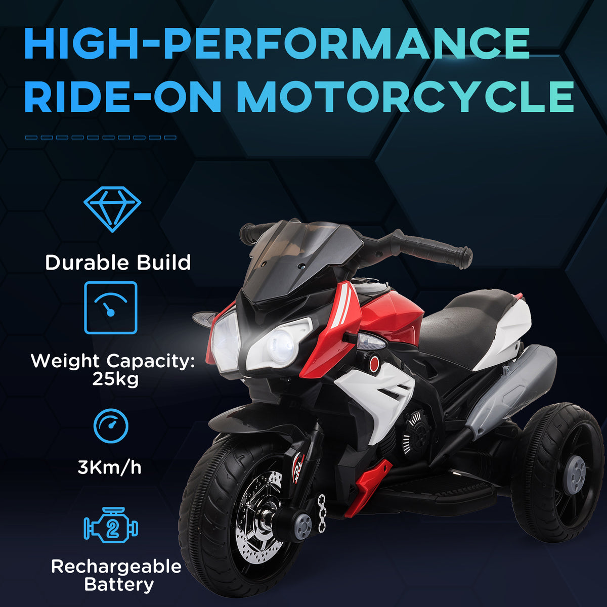 Qaba Kids Electric Motorcycle Ride-On Toy with 3 Wheels, Music, Horn, Lights