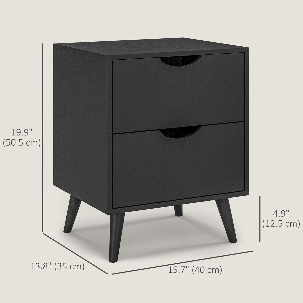 Modern Bedside Table, Nightstand with 2 Drawers and Pine Wood Legs for Bedroom, Living Room, White – view 9