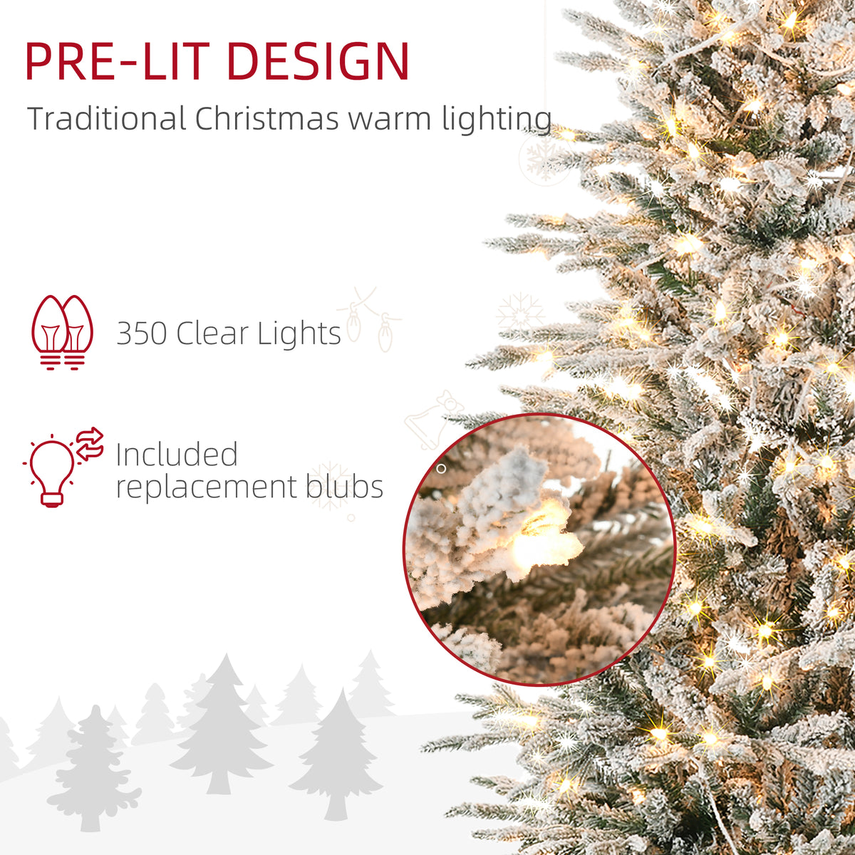 6' Pre Lit Arctic Fir Artificial Flocked Christmas Trees, with Snow Branches, Warm White UL Listed Clear Lights