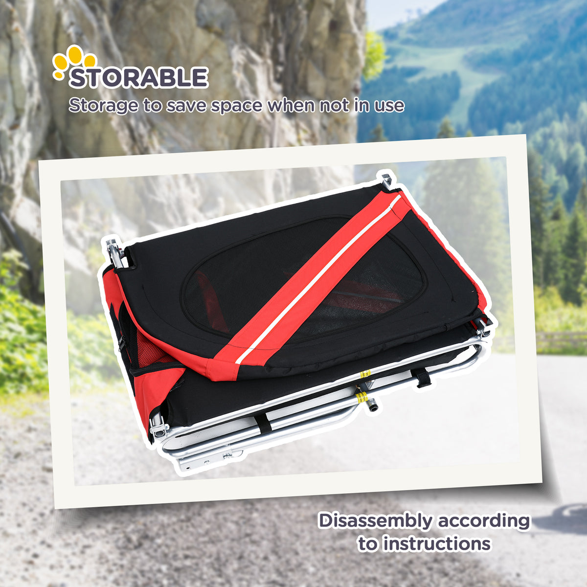 Dog Bike Trailer Pet Cart Bicycle Wagon Cargo Carrier Attachment for Travel Foldable - Red/ Black