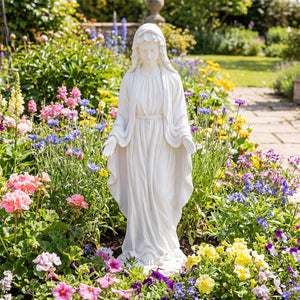 Virgin Mary Statue 29.5 inch Tall Outdoor Religious Sculpture with Aged Finish-White view 2