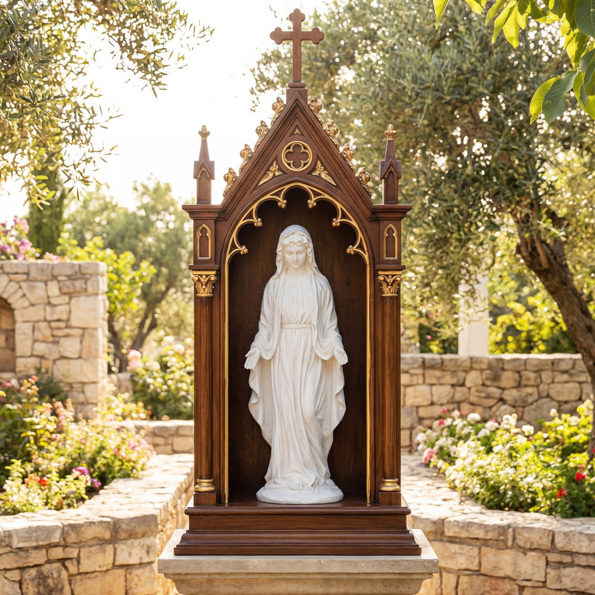 Virgin Mary Statue 29.5 inch Tall Outdoor Religious Sculpture with Aged Finish-White view 3