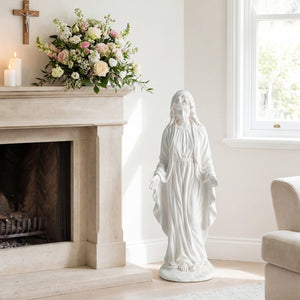 Virgin Mary Statue 29.5 inch Tall Outdoor Religious Sculpture with Aged Finish-White view 6