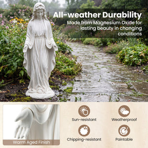 Virgin Mary Statue 29.5 inch Tall Outdoor Religious Sculpture with Aged Finish-White view 7