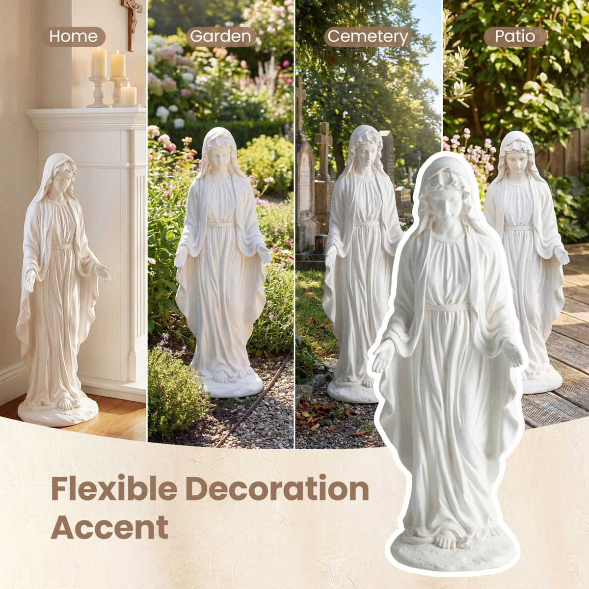 Virgin Mary Statue 29.5 inch Tall Outdoor Religious Sculpture with Aged Finish-White view 8