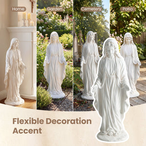 Virgin Mary Statue 29.5 inch Tall Outdoor Religious Sculpture with Aged Finish-White view 8