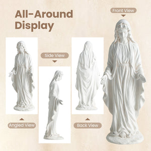 Virgin Mary Statue 29.5 inch Tall Outdoor Religious Sculpture with Aged Finish-White view 9