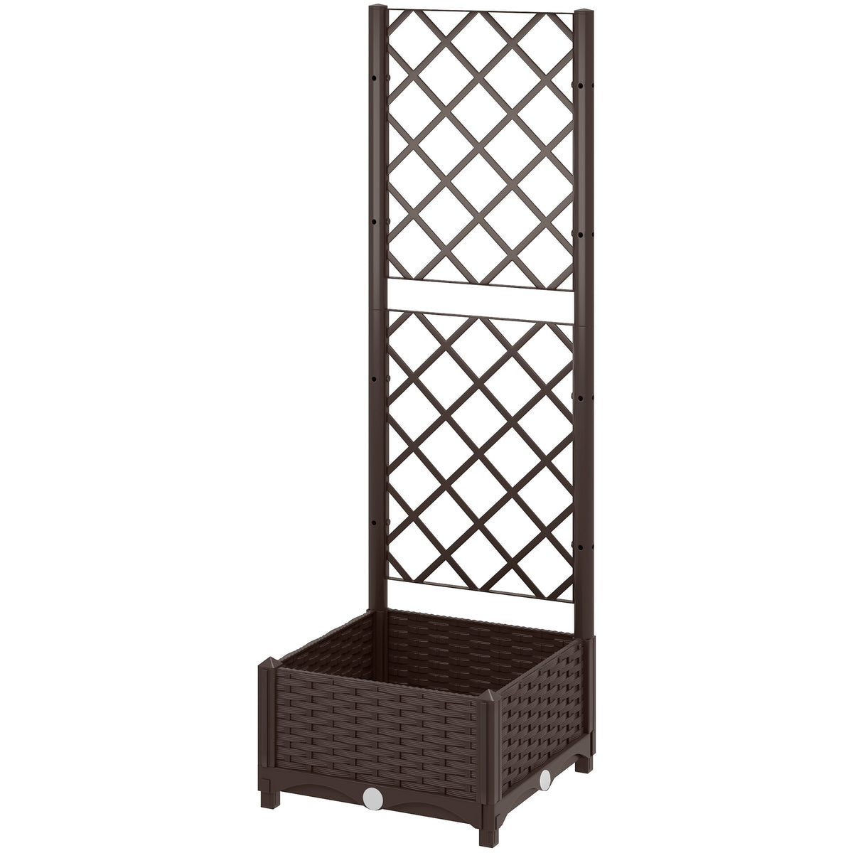 Raised Garden Bed with Trellis, Plastic Raised Flower Bed with Drainage Holes and Drain Plugs