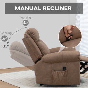 Manual Recliner Chair with Vibration Massage, Side Pockets, Microfibre Reclining Chair for Living Room, Brown