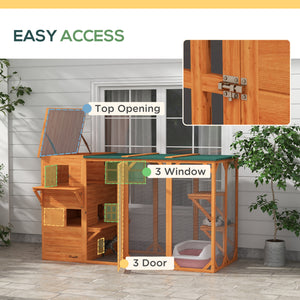 Wooden Cat Catio, 76"L Walk in Outdoor Cat House with Asphalt Roof, Platforms, Lockable Doors – view 12