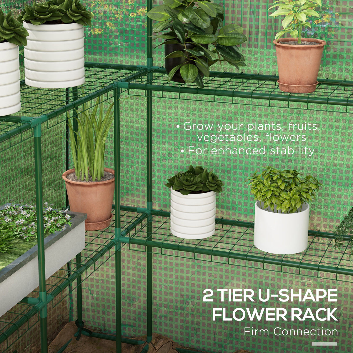 Portable Greenhouse, Walk-In Small Outdoor Green House with 2 Tier U-Shaped Flower Rack Shelves – view 3