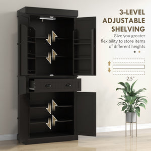 71" Kitchen Pantry Cabinet with LED Lights, 6 Spice Racks, a Drawer and 4 Adjustable Shelves, Black – view 5