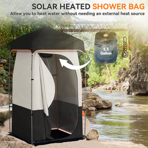 Camping Shower Tent, Portable Privacy Shelter with Solar Shower Bag, Removable Floor and Carrying Bag, Black – view 3