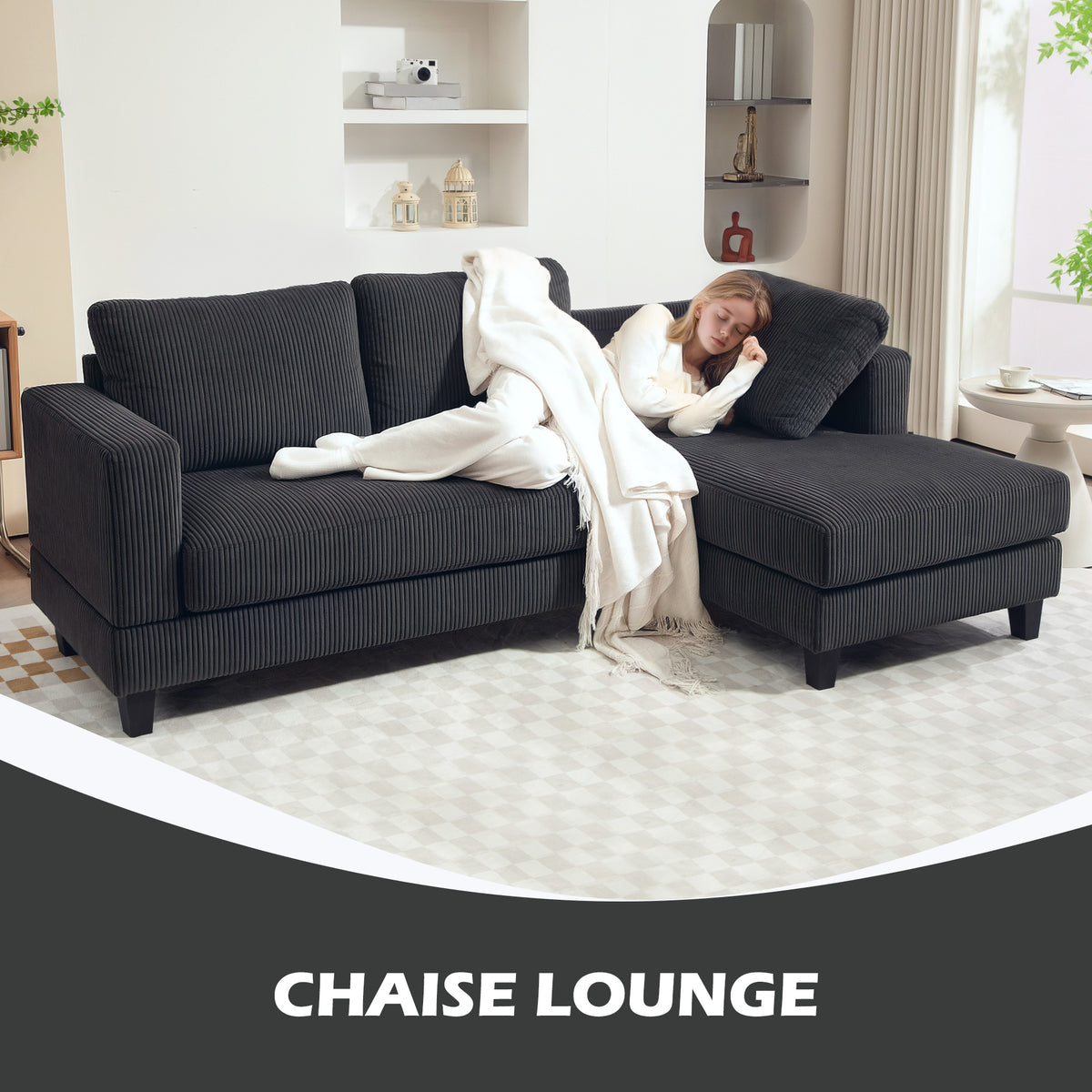 L Shaped Couch, L Shape Sofa with Chaise Lounge and Spring Cushion for Living Room, Bedroom, Beige – view 10