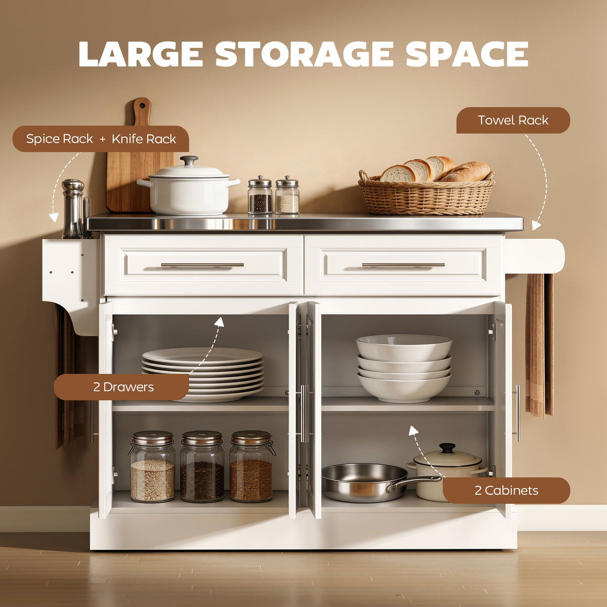 Stainless Steel Kitchen Island with Storage and Stainless Steel Top, Kitchen Trolley with Drawers – view 18
