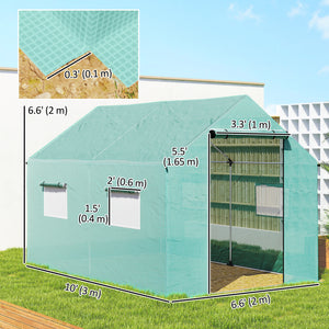 6.6' x 10' x 6.6' Walk-in Tunnel Greenhouse UV-resistant Wind Resistant Green House with Door and Mesh Windows, Green