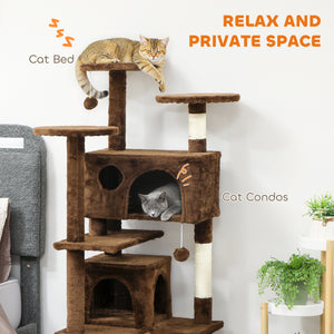 54" Cat Tree, Multi-Level Cat Tower with Scratching Posts, Cat Condos, Bed, Platforms, Ramp, Toy Ball, Beige – view 39
