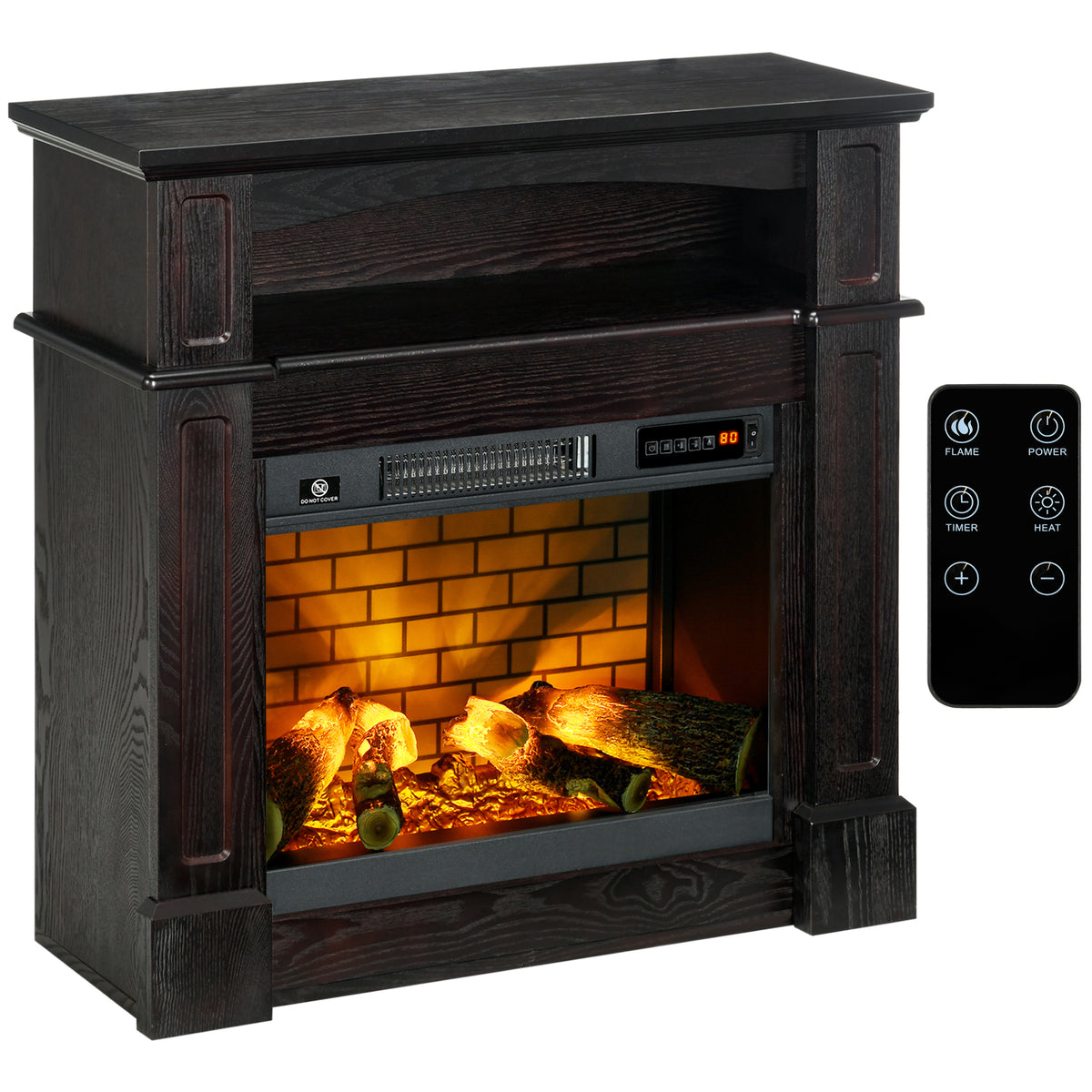 Electric Fireplace with Mantel, Freestanding Heater Corner Firebox with Remote Control, 700W/1400W, Brown