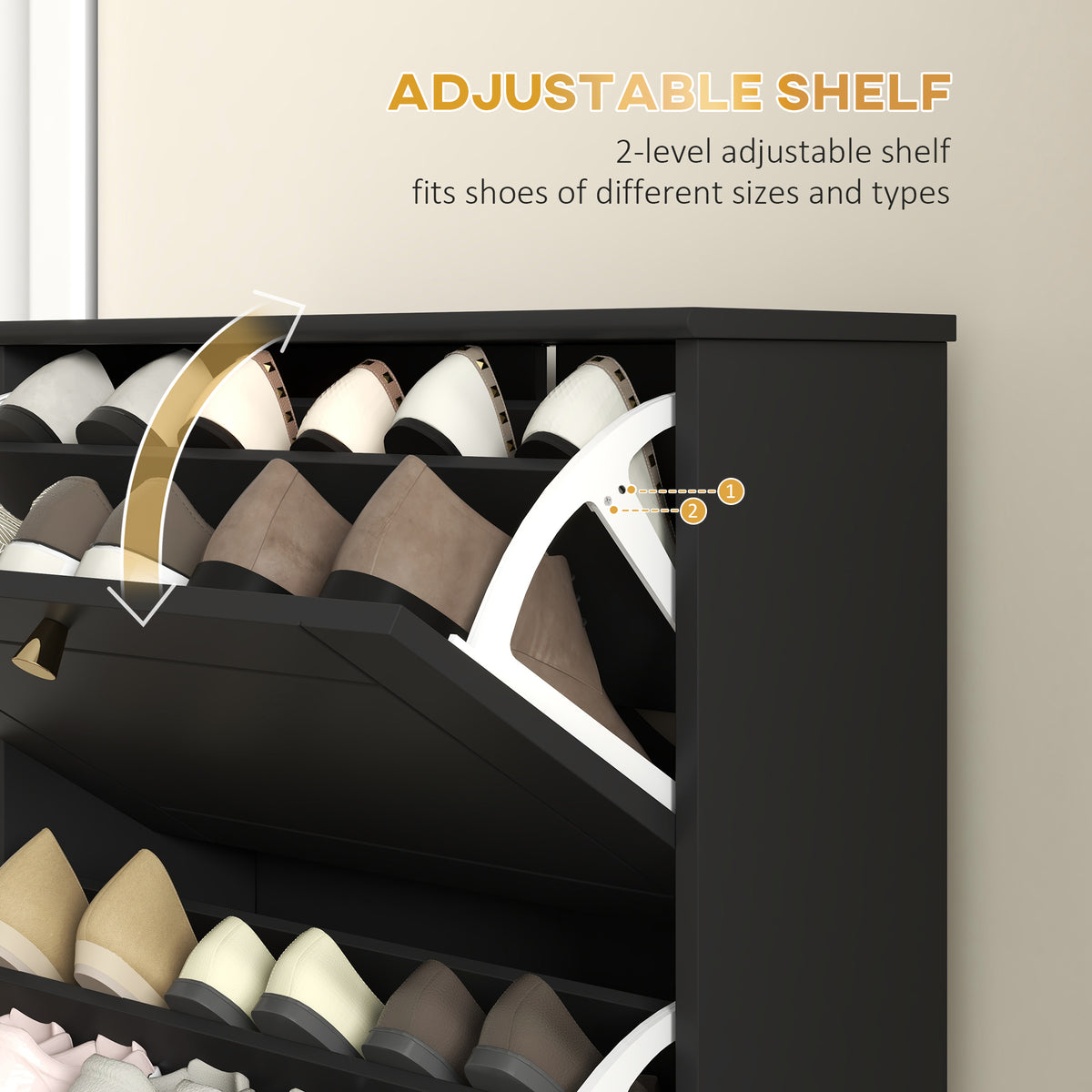 Narrow Shoe Storage with 3 Flip Drawers and Adjustable Shelves – view 4