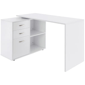 L-Shaped Corner Straight Writing Desk with Storage Shelf, Drawer – view 8