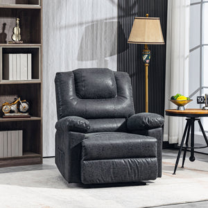 PU Leather Reclining Chair, Manual Recliner Chair for Living Room with Footrest, 2 Side Pockets, Steel Frame, Black