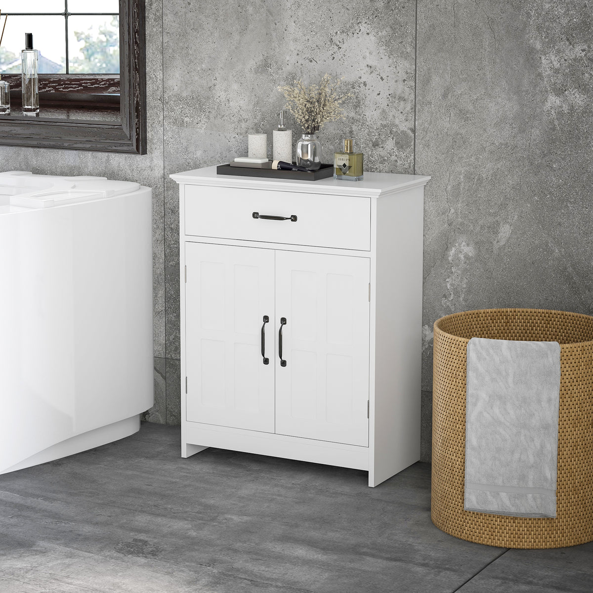 Bathroom Storage, Bathroom Cabinet with 2 Doors, Adjustable Shelves for Living Room Kitchen, 23.6"x11.8"x29.5", White