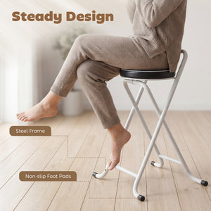 Foldable Bar Stools Set of 2, Folding Kitchen Chairs with PU Cushioned Seat, Footrest, Black – view 5