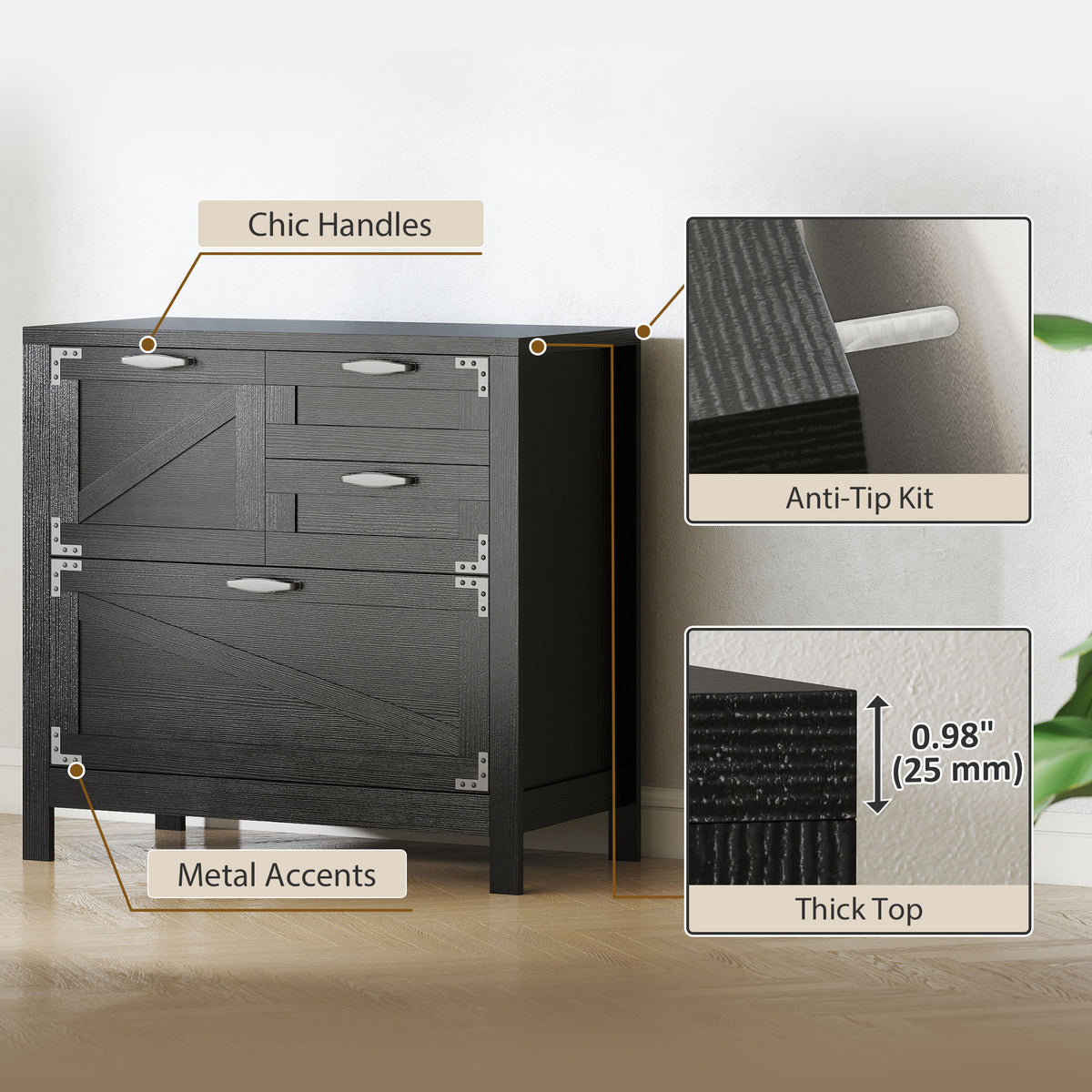Lateral Filing Cabinet, Farmhouse File Cabinet with 4 Drawers, Fit Letter/A4/Legal Hanging Files – view 6