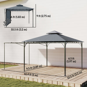 Patio Gazebo with Double Roof Outdoor Gazebo Canopy with Extendable Shade 10.5′ x 10.5′ Dark Grey
