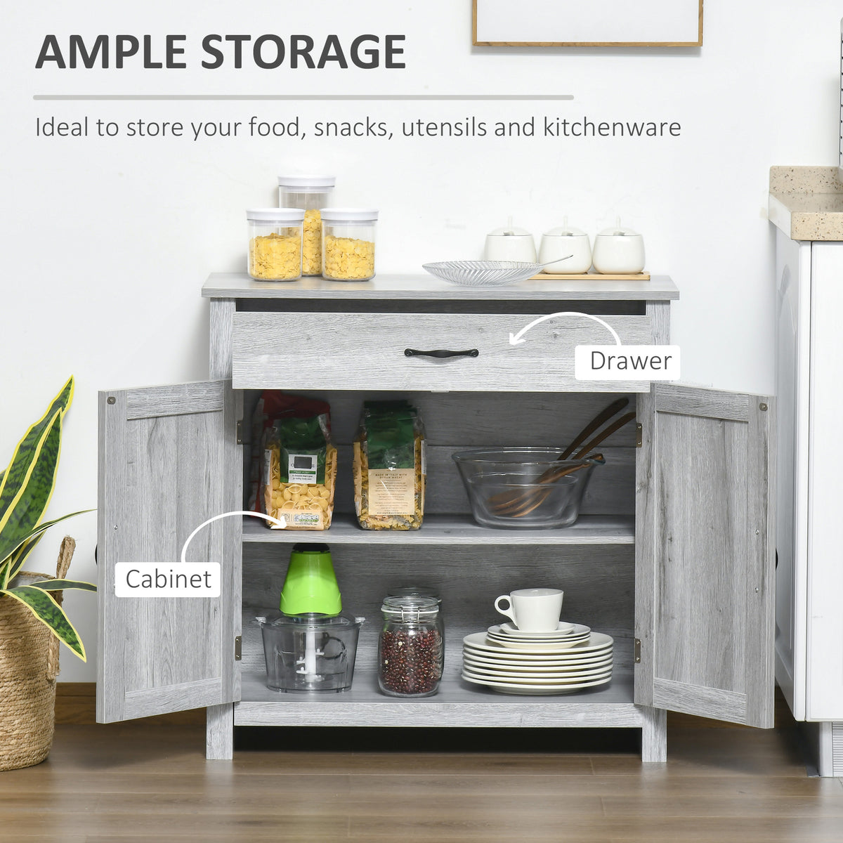 Farmhouse Sideboard Buffet Cabinet, Storage Cabinet with Barn Doors, Grey Grain
