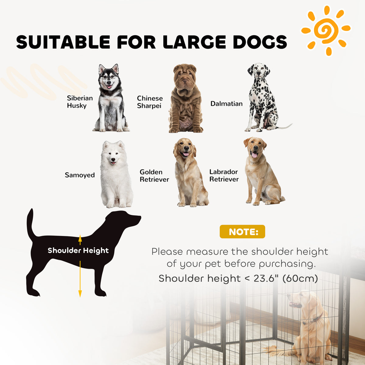 6 Panels Heavy Duty Dog Playpen Outdoor Indoor with Door & Strap, 24" Height Portable & Foldable Pet Playpen