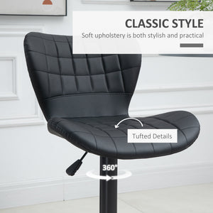 Bar Stools Set of 2, Adjustable Height Swivel Bar Chairs, PU Leather Upholstered Kitchen Counter Stools with Wide Seat, Back and Footrest, Black
