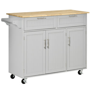 Modern Kitchen Island, Utility Kitchen Serving Cart with 2 Storage Drawers & Cabinets for Dining Room, Black – view 2