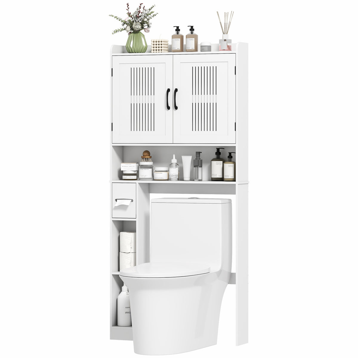 Over the Toilet Storage Cabinet, Bathroom Organizer with Adjustable Shelf, Toilet Paper Holder for Bathroom, Laundry