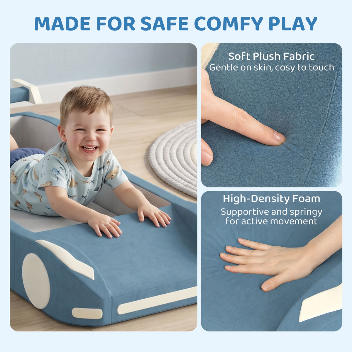 Qaba Climbing Toys for Toddlers, Foam Climbing Block Convert to Ball Pit or Toddler Bed for Gross Motor, 18-72 Months, Blue