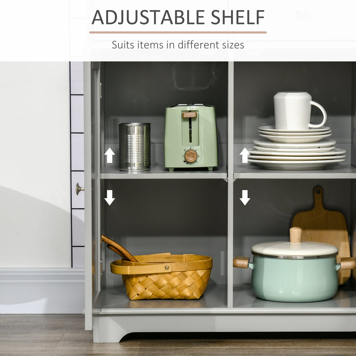 Modern Sideboard, Buffet Cabinet with Storage Cabinets, Drawers and Adjustable Shelves for Living Room, Grey