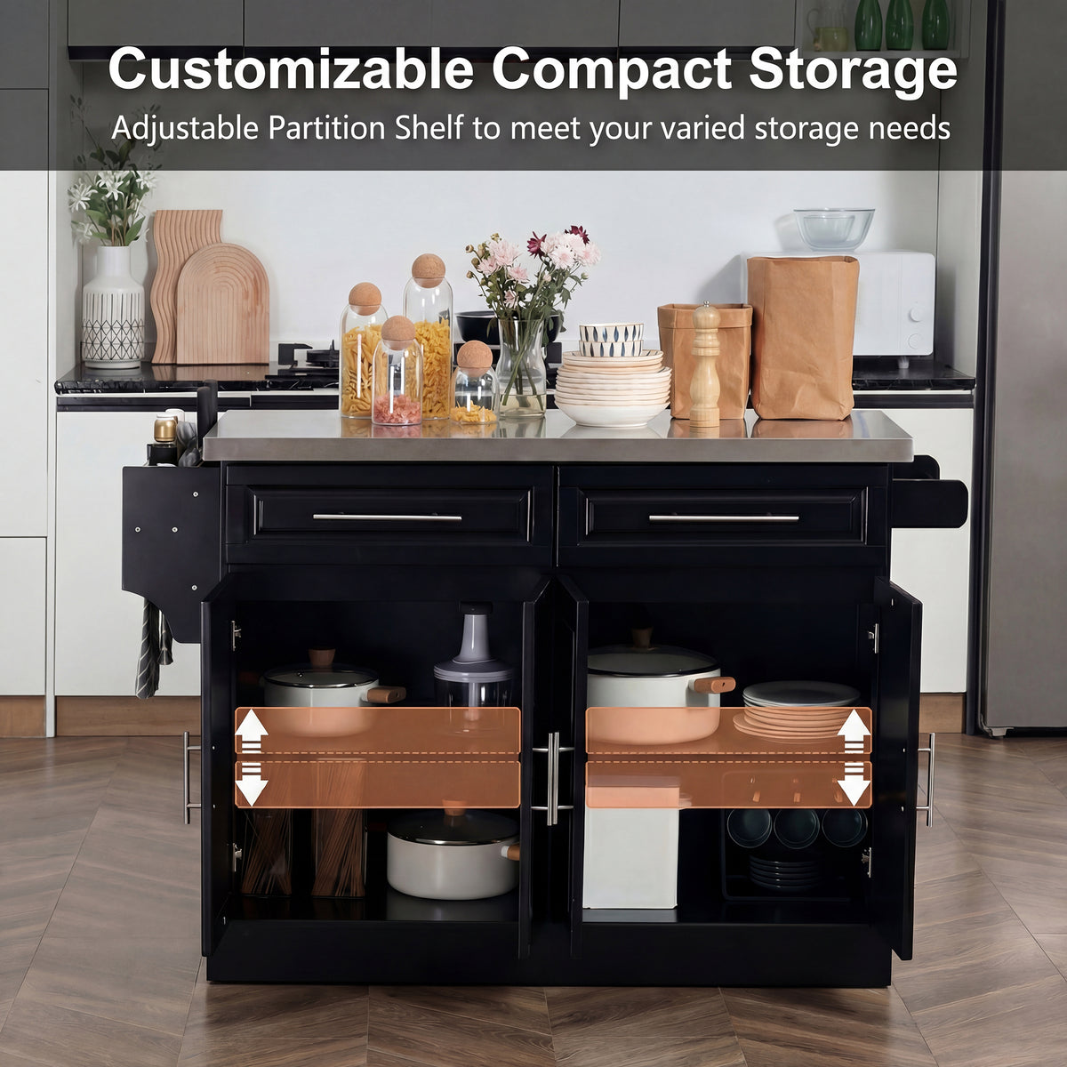 Stainless Steel Kitchen Island with Storage and Stainless Steel Top, Kitchen Trolley with Drawers – view 13
