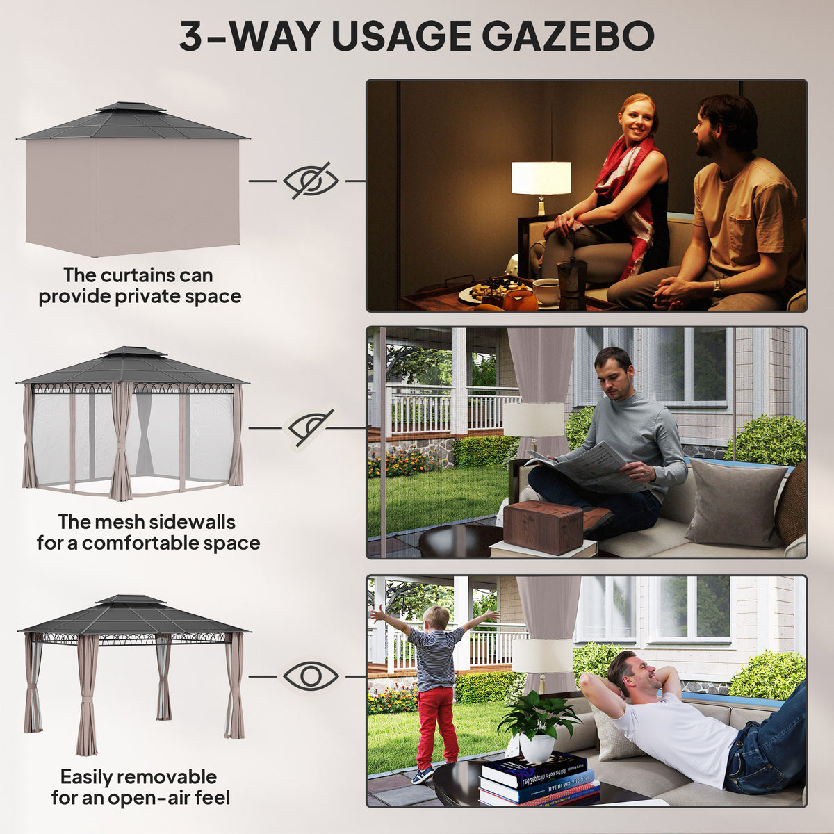 10' x 10' Outdoor Hardtop Gazebo Canopy w/ Double PC Roof, Steel Frame, Nettings – view 32
